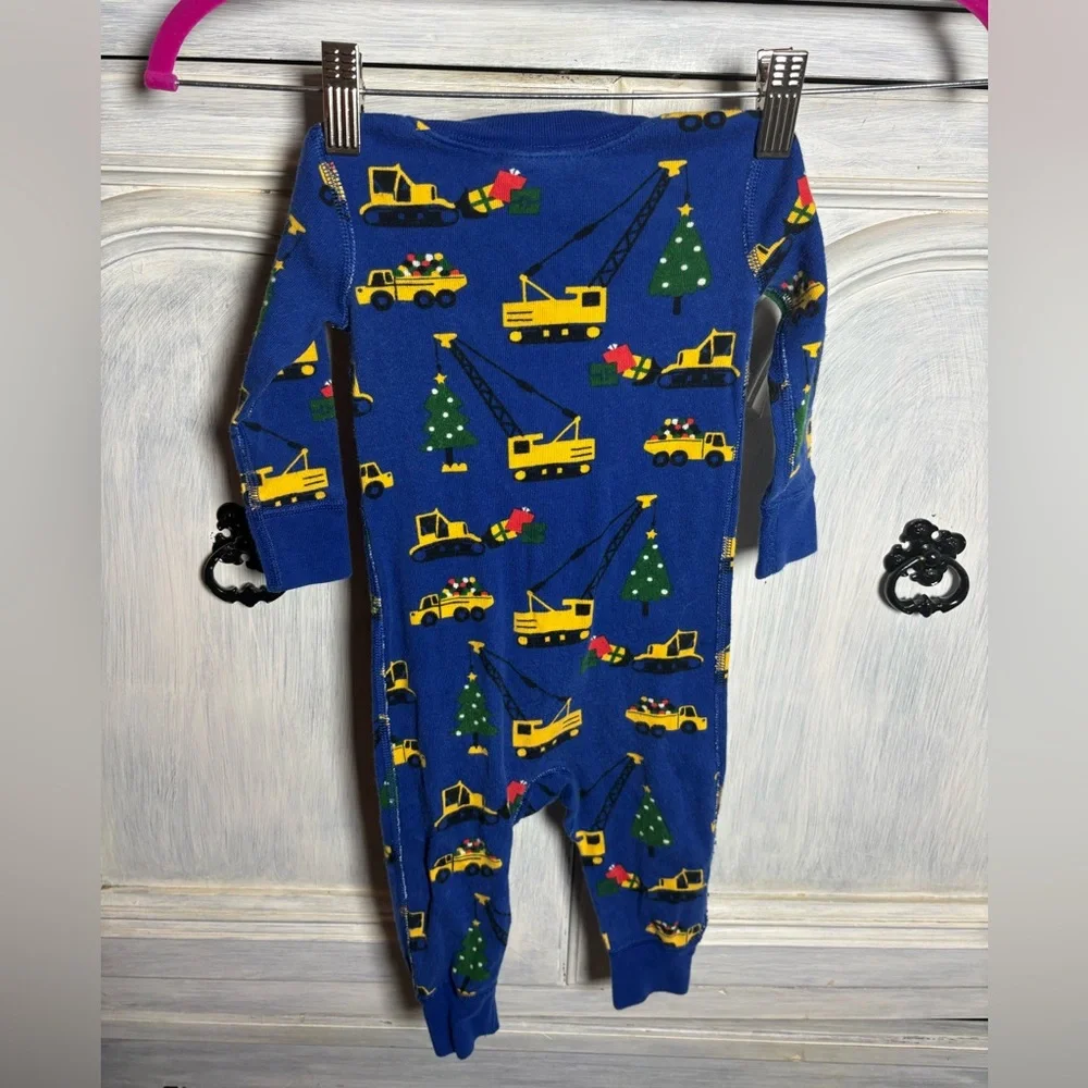 Hanna Andersson‎ Blue Christmas Construction Sleeper Pajamas Organic Cotton